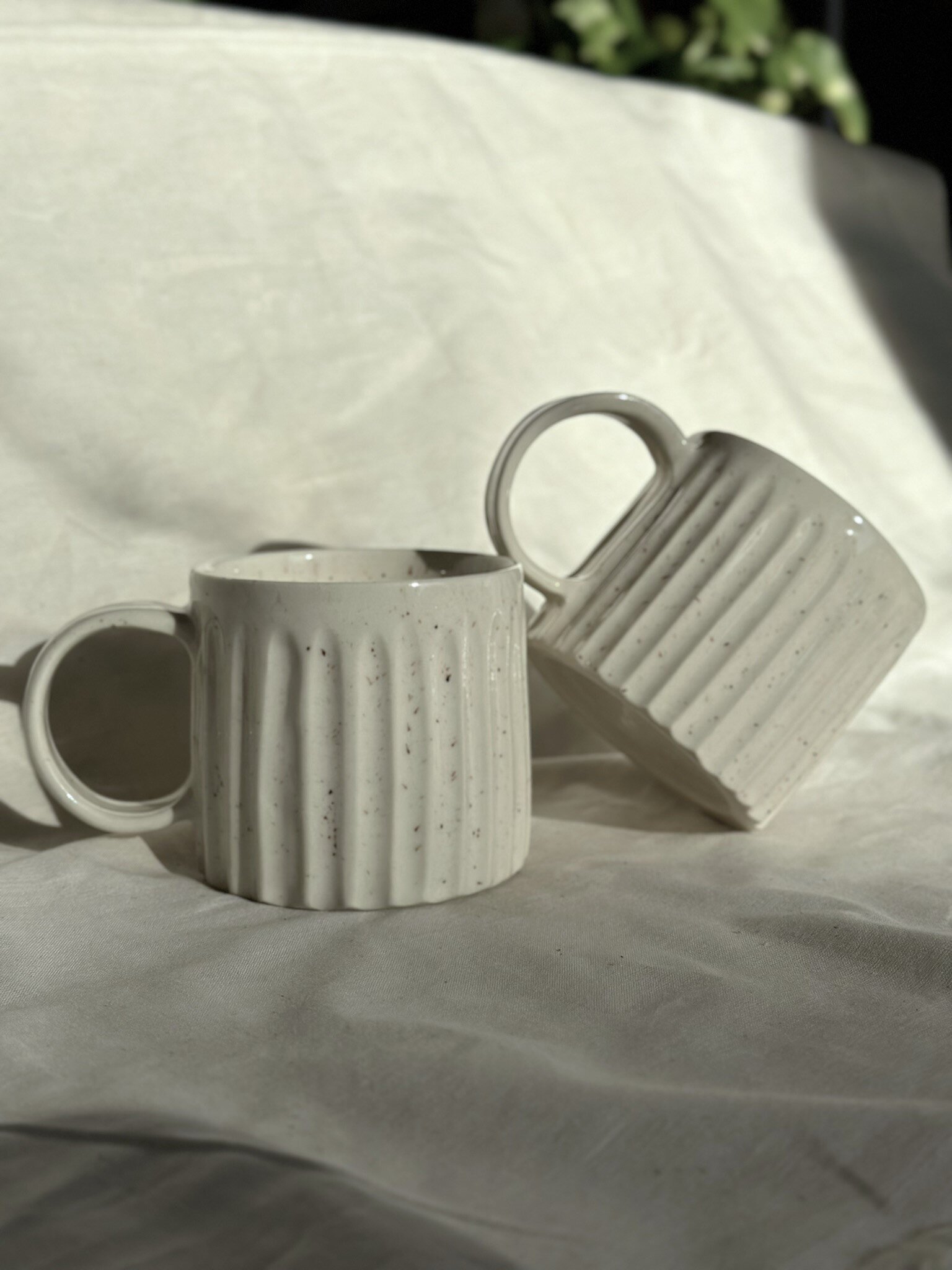 speckled bare fluted mugs